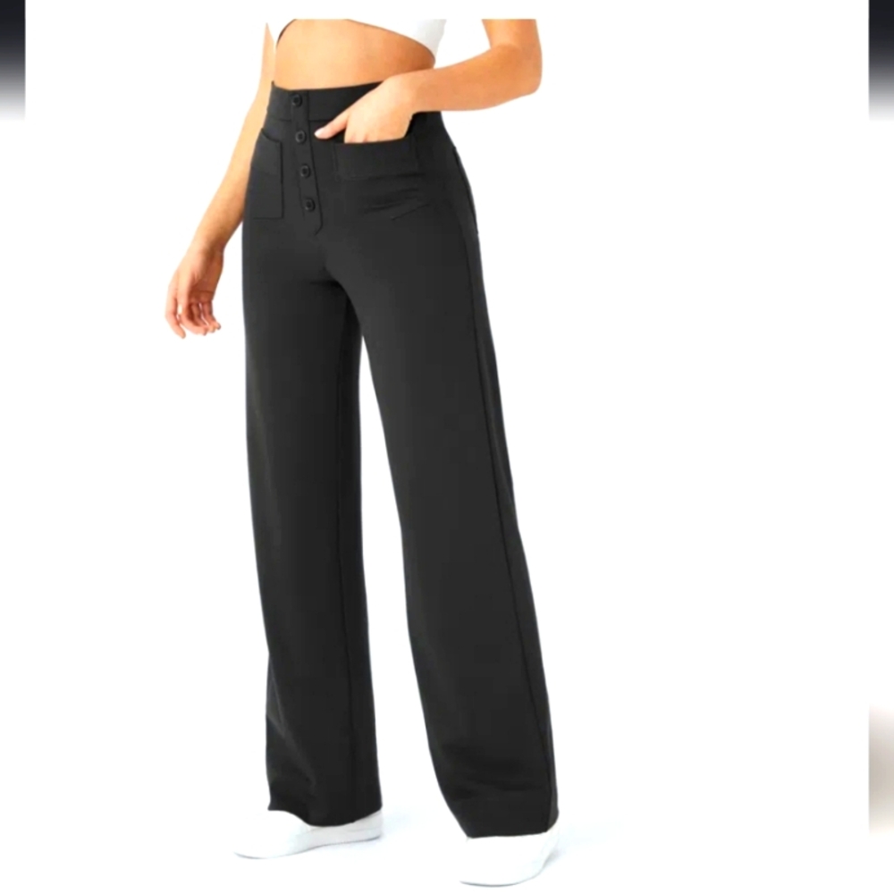 Halara High Waisted Button Straight Leg Casual Pants